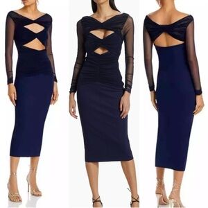 NWT Chiara Boni Leitha Mesh Cut-Out Midi-Dress Blue Notte Sz 12‎ Sz 14 $890